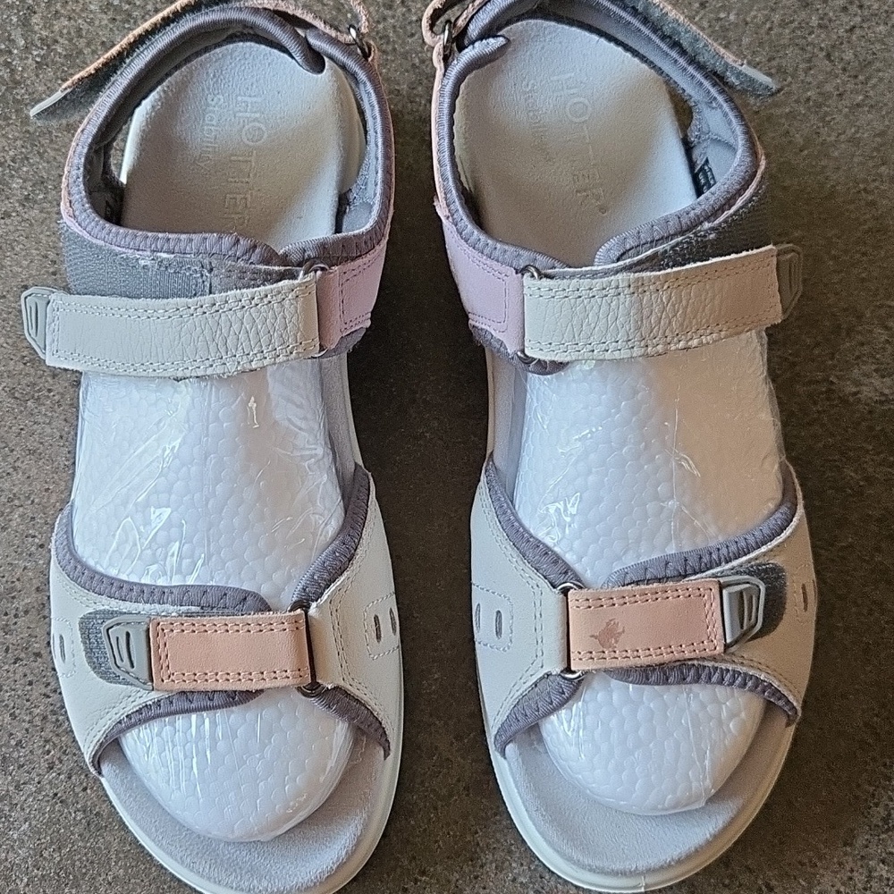 Hotter Walk II-STD Stability+ Women 9 Grey Lilac Peach Leather Walking Sandals